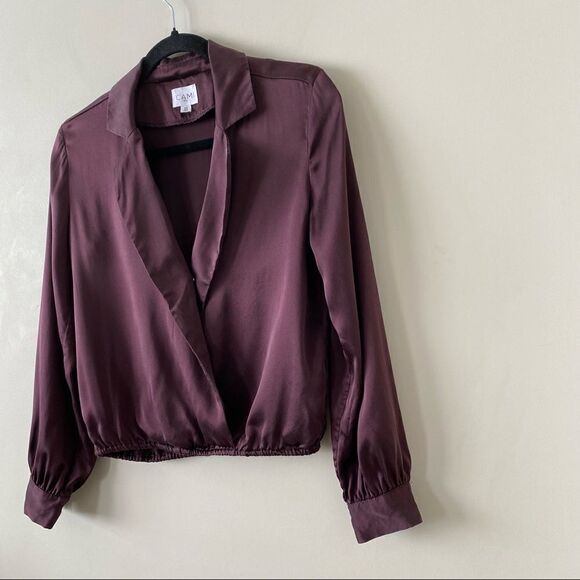 Cami NYC-Burgundy Silk Long Sleeve Wrap Front Blouse (XS) - Picture 5 of 9